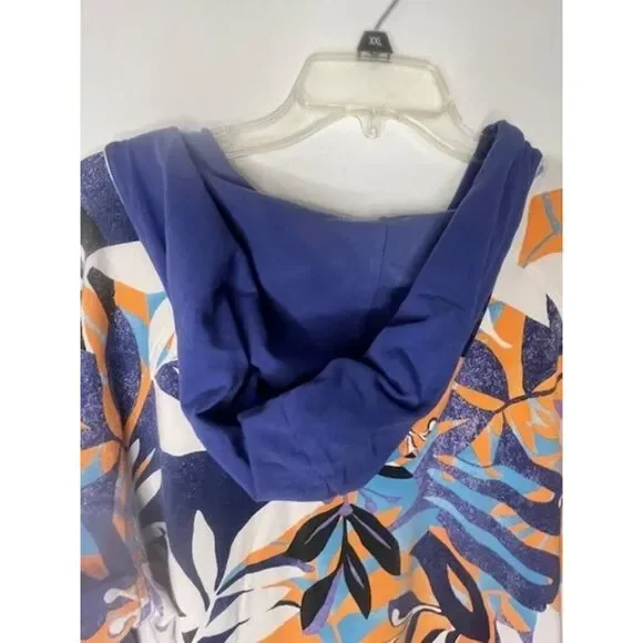 Zenergy By Chico's Blue Orange White Zip Hoodie Jacket Size 3 XL 16 Leaf Print - Picture 3 of 10